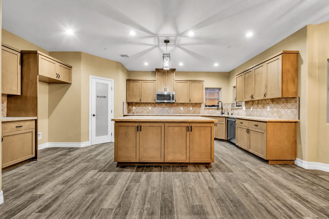 Custom kitchen with a large central island