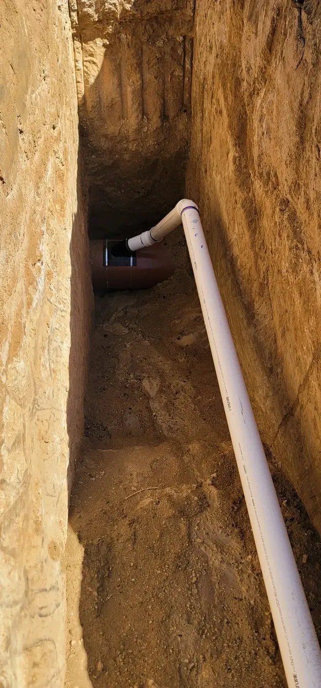 Sewage plumbing installation work in progress